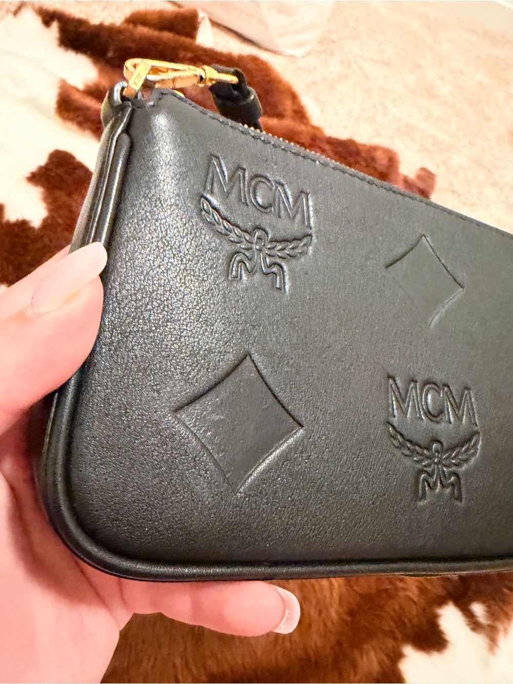 MCM Black Embossed Leather Crossbody Bag with Gold Hardware - Picture 2 of 6